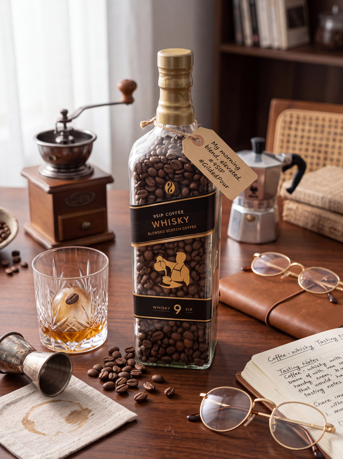 9SIP Whisky – Whiskey Flavoured Coffee Beans, Medium Roast (300g)