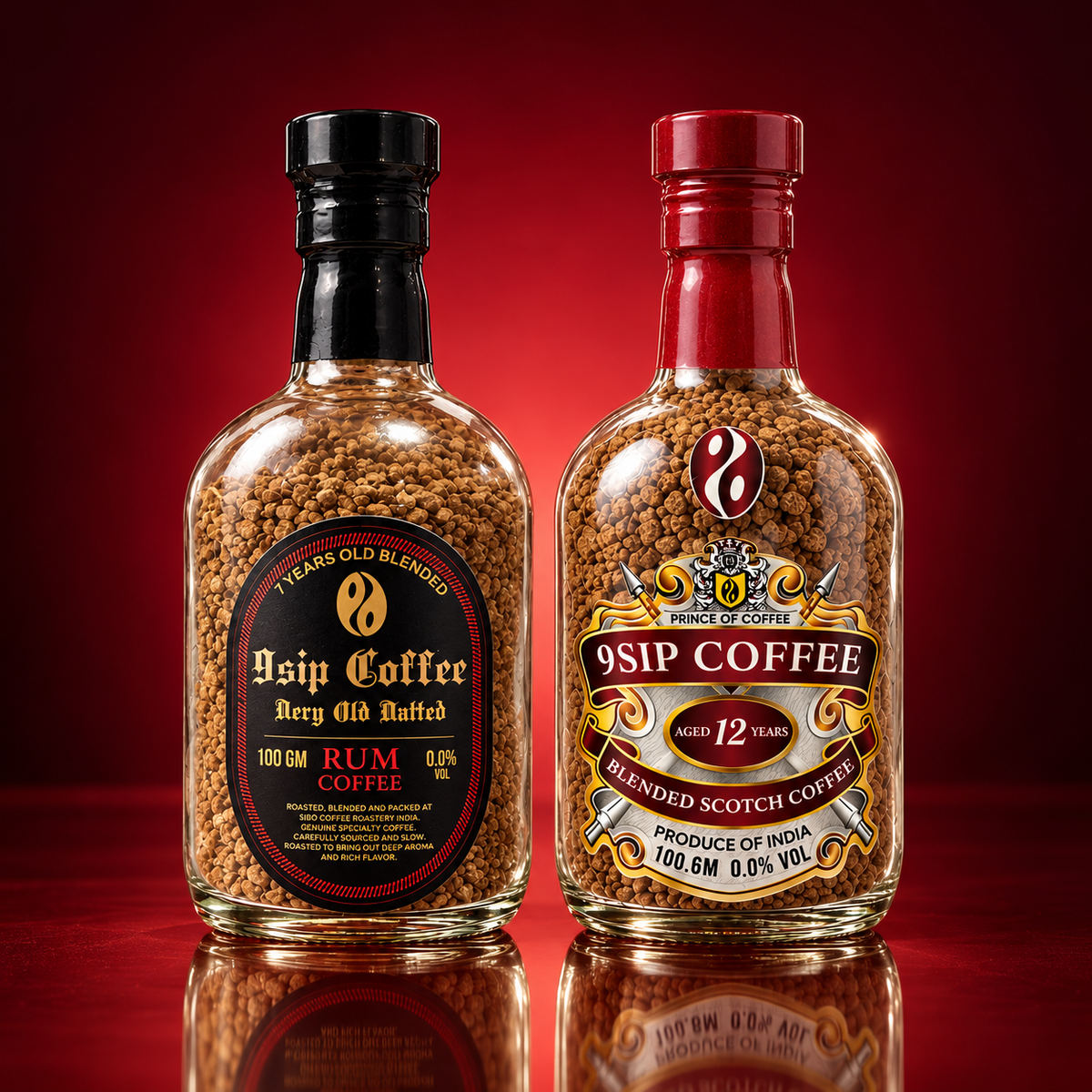 9SIP Whiskey and Rum flavoured coffee combo bottles