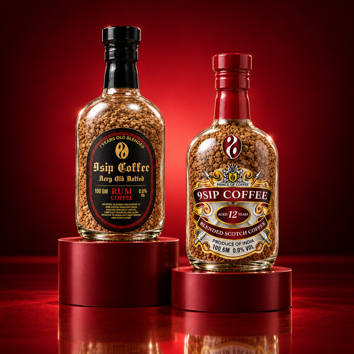 9SIP coffee combo bottles on red stands